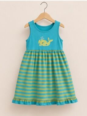 Orient Expressed Blue & Green Whale Appliqué Tank Dress